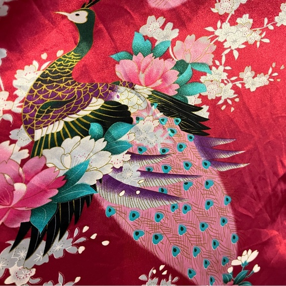 5 PC Satin Pajama Lot Robe Top Shorts Pants Sz S Peacock Hunter Green Wine Red - Picture 5 of 16